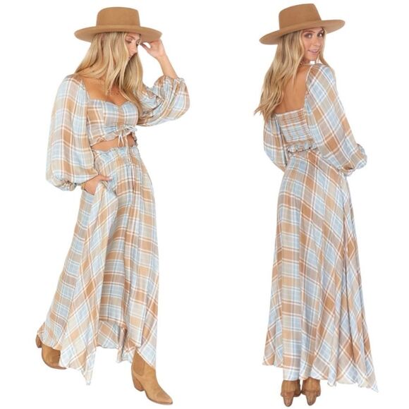 Show Me Your Mumu Plaid Maxi Skirt & Cropped Blouse Set - Picture 1 of 9